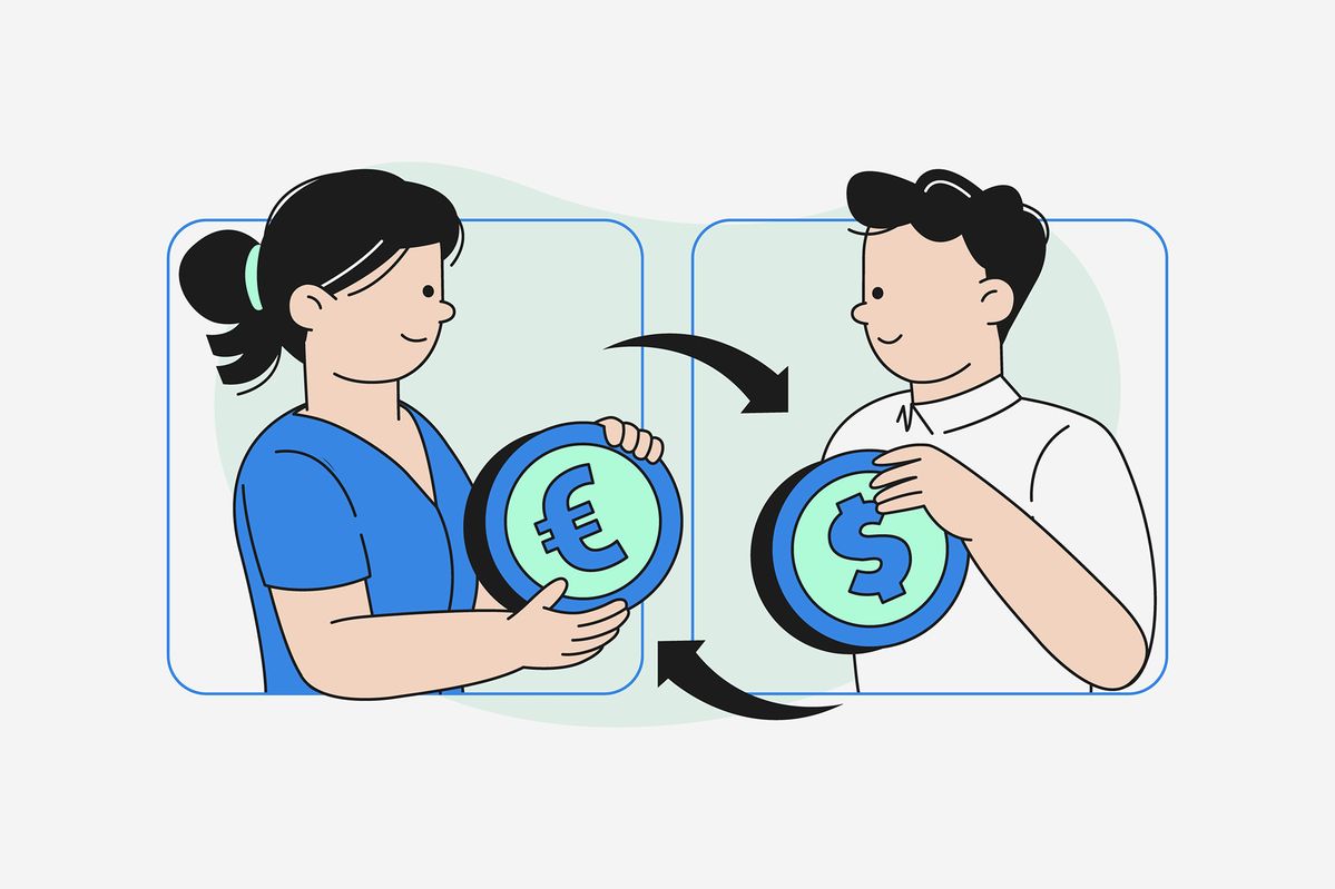 Dos personas intercambiando monedas